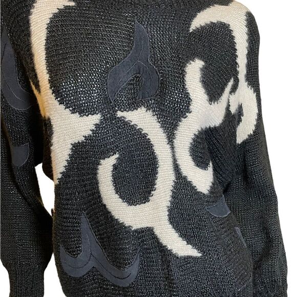 Vintage Ginenne 80s Abstract Angora Sweater Medium Black White - Picture 9 of 11